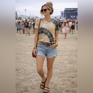 Banana Republic Tie-Dye Cozy Slub Short Sleeve Top - Green and Gold NWOT